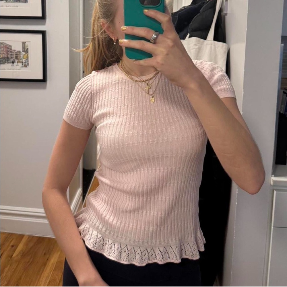 Chloe Spring Summer 2001 Pink Lady Short Sleeve Knit Top